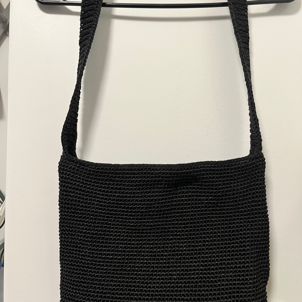 The Sak Vintage Elegant Black Crochet Shoulder Bag With Plaid Lining